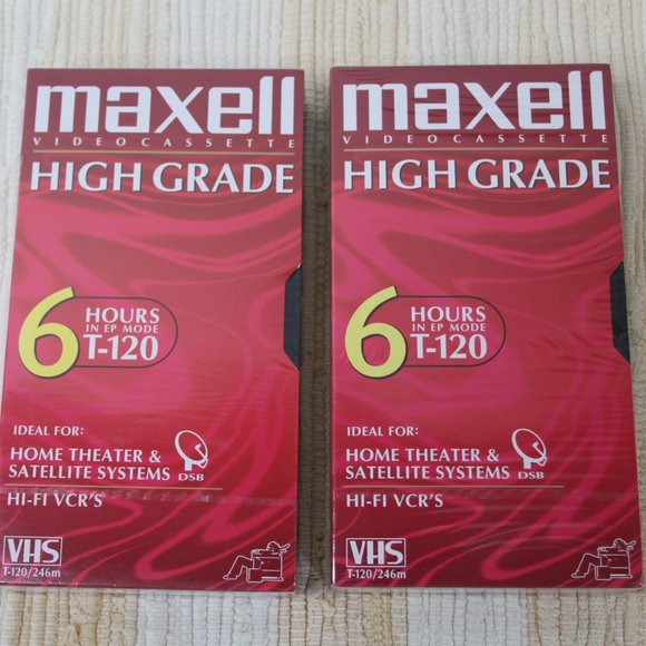 MAXELL LOT 2 T-120 HIGH GRADE 6 HOUR BLANK VIDEO CASSETTE TAPES VHS NEW-SEALED - Picture 2 of 9
